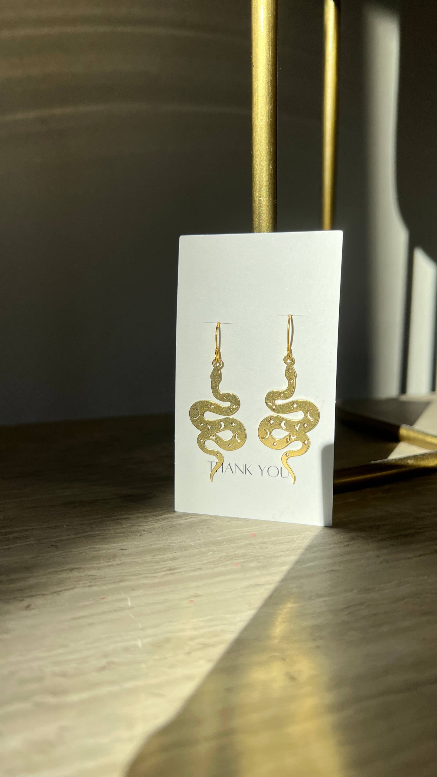 Snake Earrings, Brass